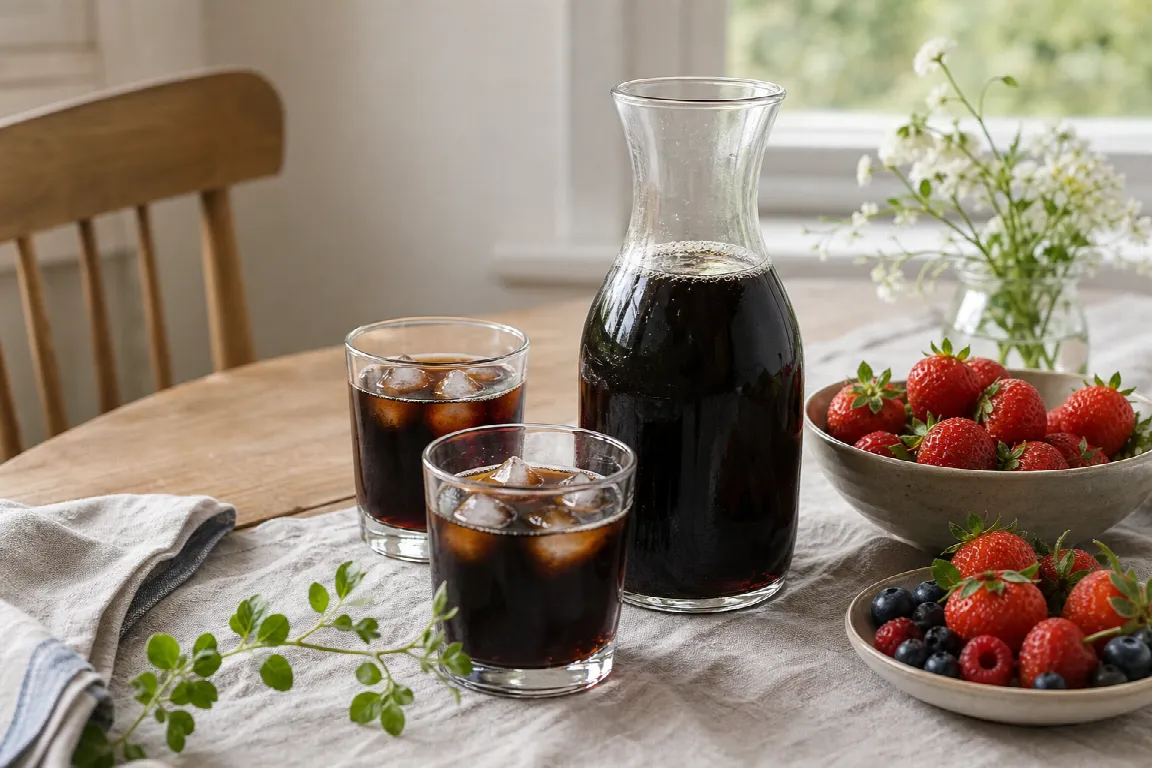 Flaska julmust uppdukad till julbord med pepparkakor