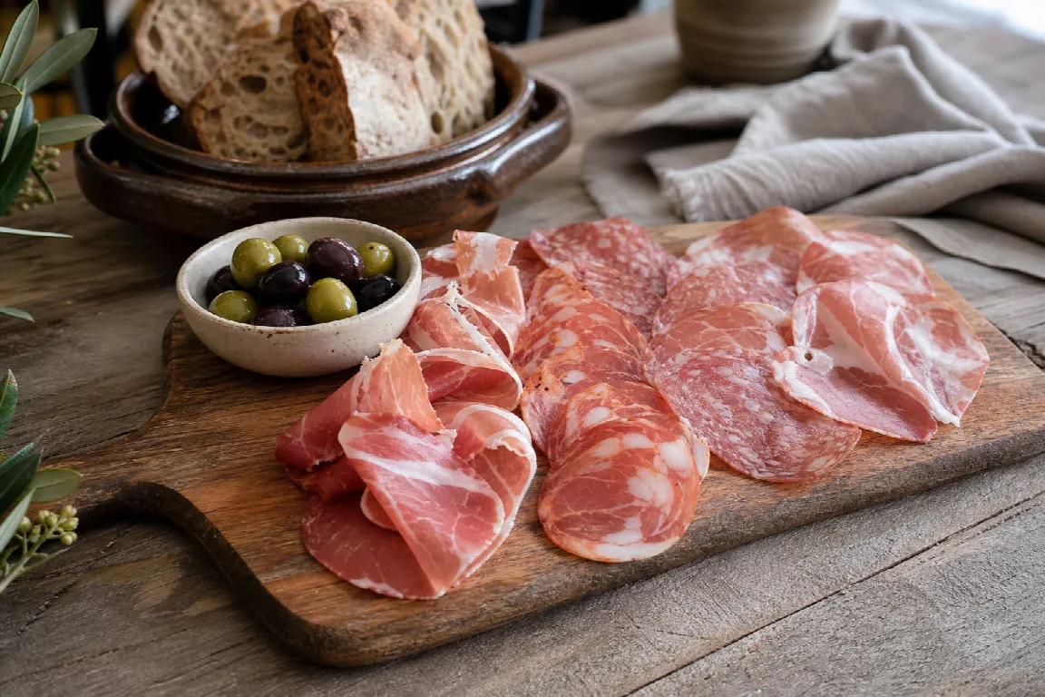 Charkbricka med lufttorkad skinka, salami och torkat kött